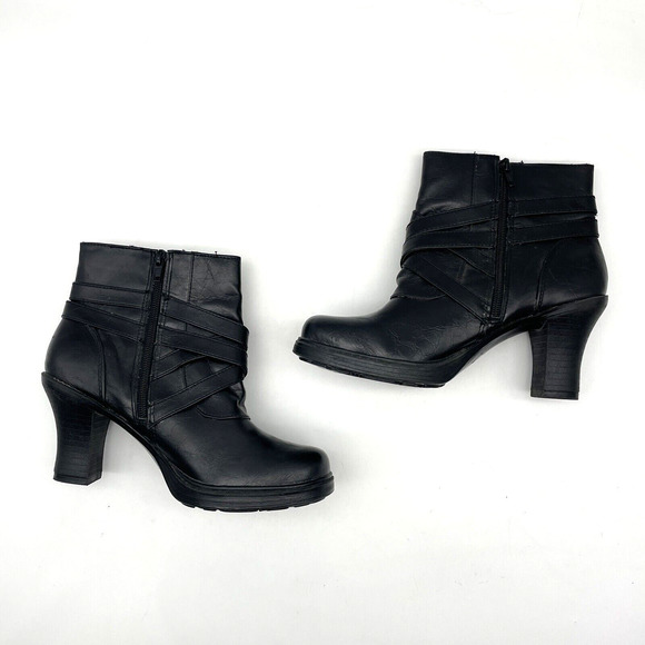 Vintage 90s Y2K Bongo 'HIPSTER' Black Faux Leather Block Heel Ankle Booties US9 - Picture 12 of 15